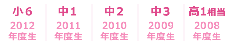 小6/2012年度生、中1/2011年度生、中2/2010年度生、中3/2009年度生、高1相当/2008年度生